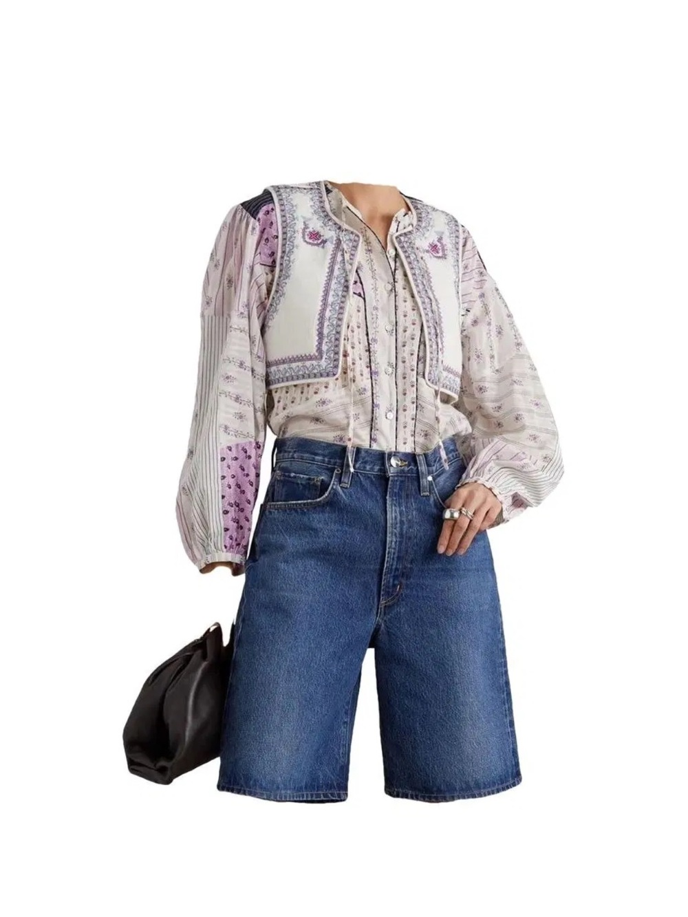 Isabel Marant Lavender and Ivory Patchwork Printed Blouse size 40